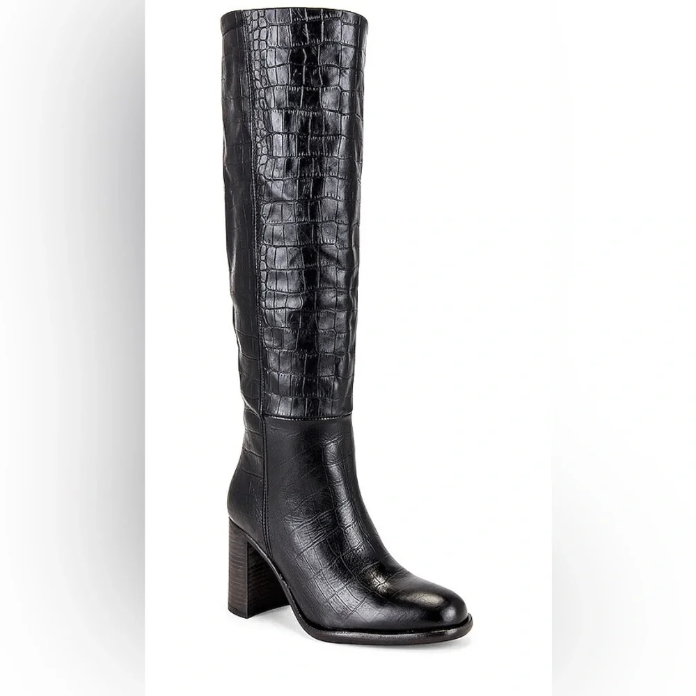 Free People Grayson Tall Boot in Black Croc Size 36